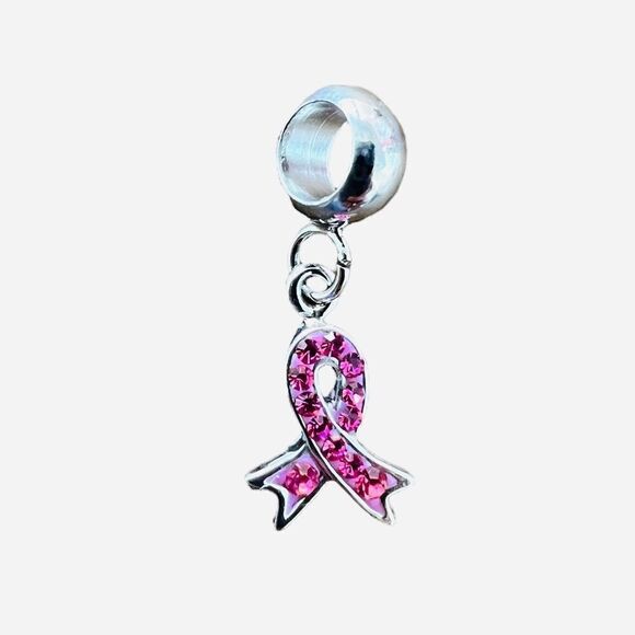 Pink Breast Cancer Awareness Ribbon Rhinestone Charm - Picture 1 of 2